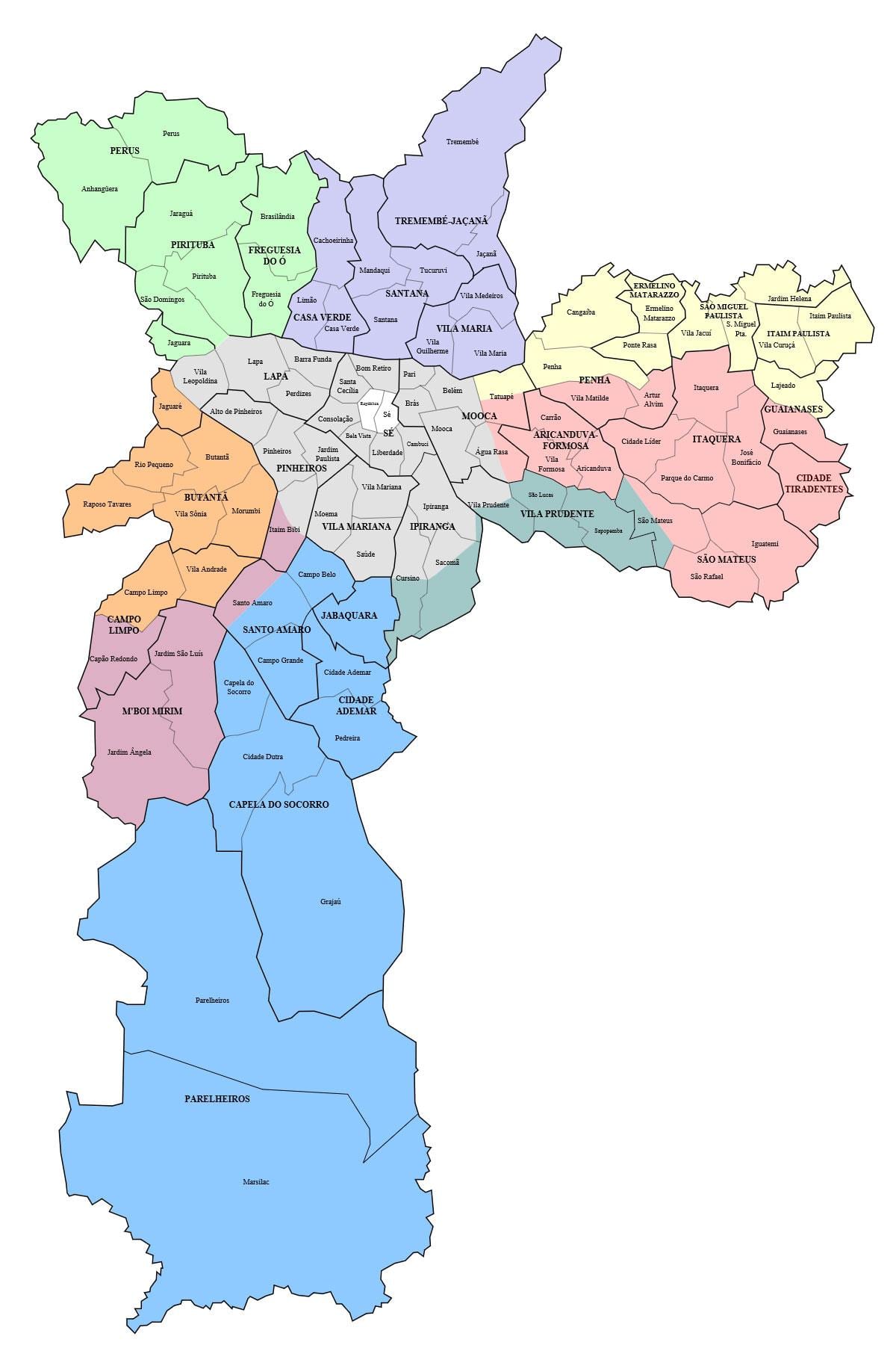 São Paulo arrondissement kaart